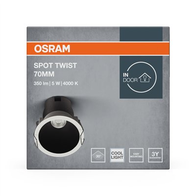 LED SPOT RECESS TWIST PRO 70mm 5W 4000K White Black