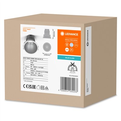 LED SPOT RECESS TWIST PRO 93mm 10W 4000K White Silver