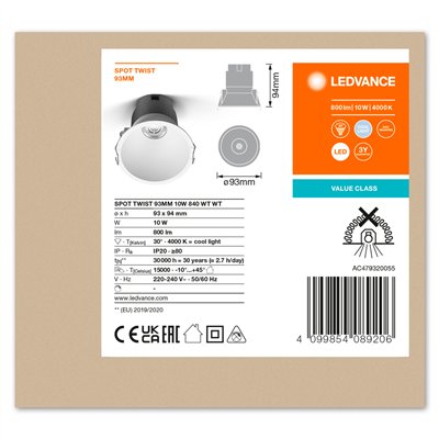 LED SPOT RECESS TWIST PRO 93mm 10W 4000K White White