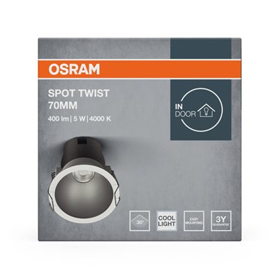 LED SPOT RECESS TWIST PRO 70mm 5W 4000K White Silver