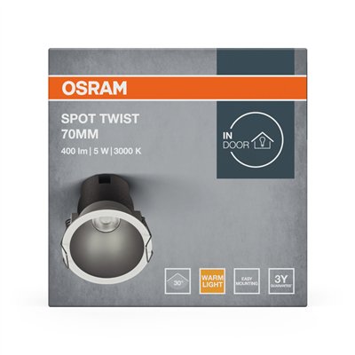 LED SPOT RECESS TWIST PRO 70mm 5W 3000K White Silver