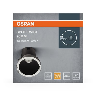 LED SPOT RECESS TWIST PRO 70mm 5W 3000K White Black