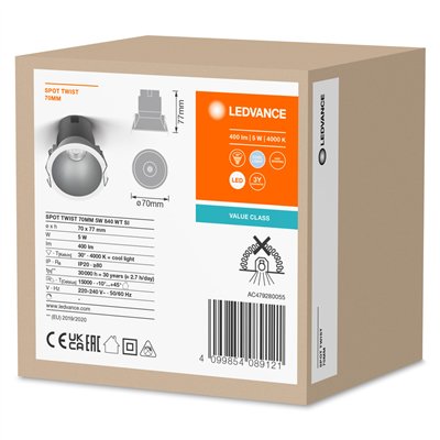 LED SPOT RECESS TWIST PRO 70mm 5W 4000K White Silver