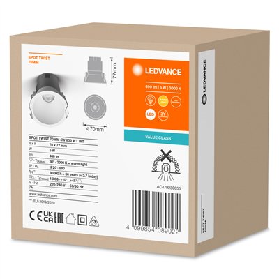 LED SPOT RECESS TWIST PRO 70mm 5W 3000K White White