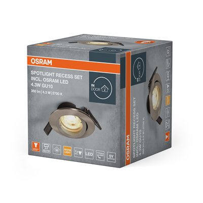 LED SPOT RECESS TWISTLOCK GU10 Incl. Osram LED 4.3W GU10 Brushed Nickel