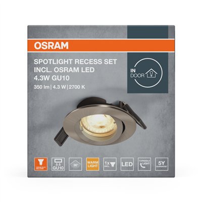 LED SPOT RECESS TWISTLOCK GU10 Incl. Osram LED 4.3W GU10 Brushed Nickel