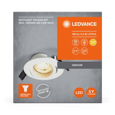 LED SPOT RECESS TWISTLOCK GU10 Incl. Osram LED 4.3W GU10 White