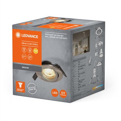 LED SPOT RECESS TWISTLOCK GU10 Incl. Osram LED 4.3W GU10 Brushed Nickel