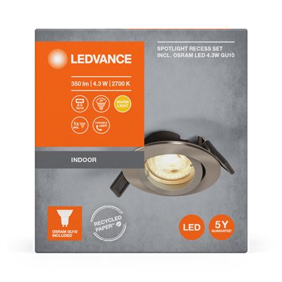 LED SPOT RECESS TWISTLOCK GU10 Incl. Osram LED 4.3W GU10 Brushed Nickel