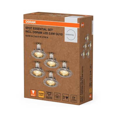 LED SPOT SET RECESS ESSENTIAL GU10 5x2.6W GU10 Brushed Nickel