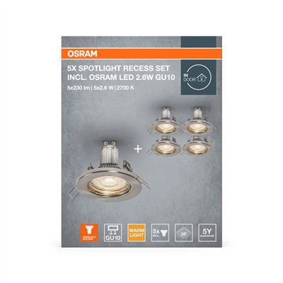LED SPOT SET RECESS GU10 5x2.6W GU10 Brushed Nickel