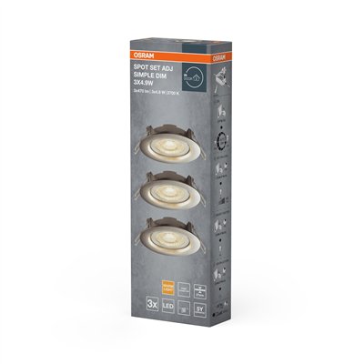 LED SPOT SET RECESS SIMPLE DIM 3 x 4.9W 2700K Brushed Nickel