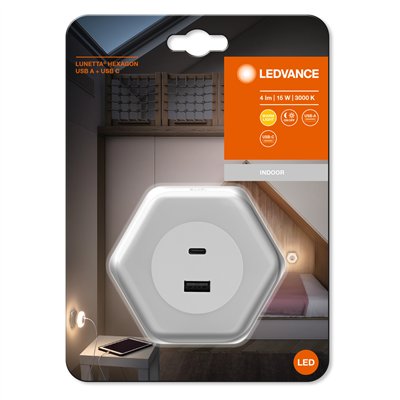Lunetta Hexagon USB A&C 3000K White