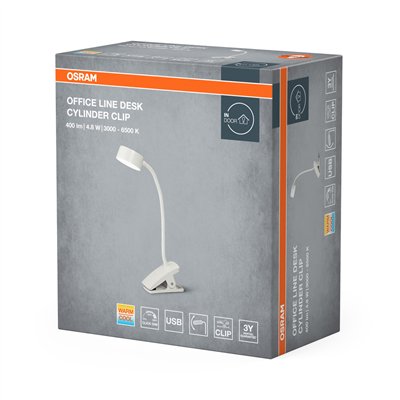 Office Line Desk Cylinder Clip 4.8W TW Dimmable White