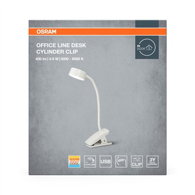 Office Line Desk Cylinder Clip 4.8W TW Dimmable White