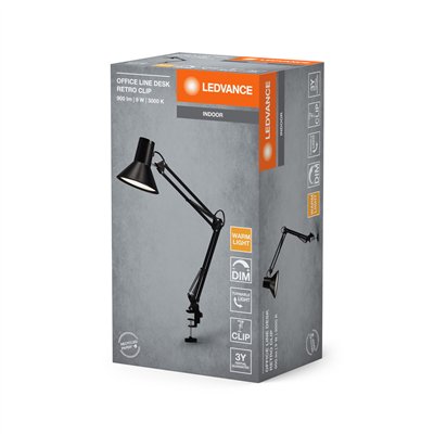 Office Line Desk Retro Clip 9W 830 Dimmable Black