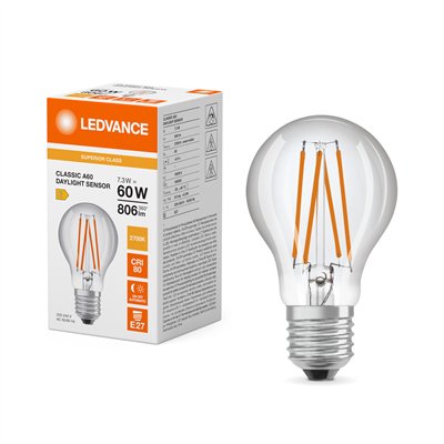 LED CLASSIC A DAYLIGHT SENSOR S 7.3W 827 Clear E27