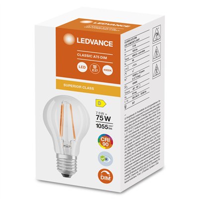 LED CLASSIC A DIM CRI 90 S 75  7.5 W/4000 K E27 