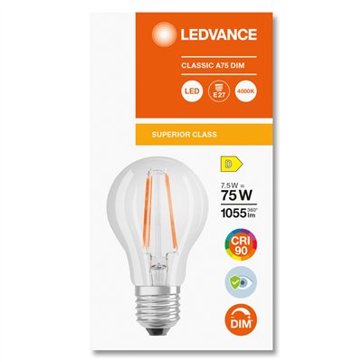 LED CLASSIC A DIM CRI 90 S 75  7.5 W/4000 K E27 