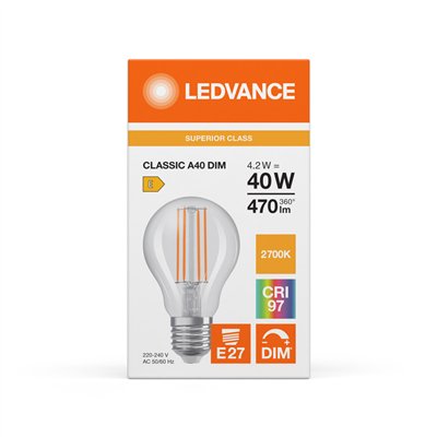 LED CLASSIC A DIM CRI97 S 4.2W 927 Clear E27
