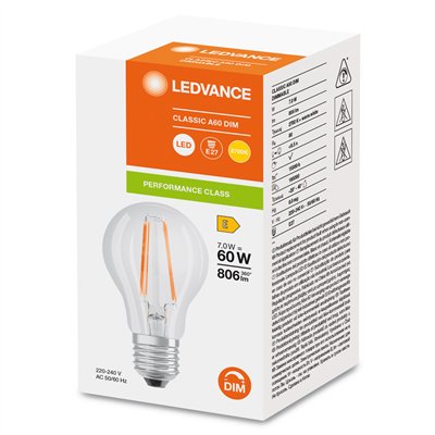LED CLASSIC A DIM P 7W 827 Clear E27