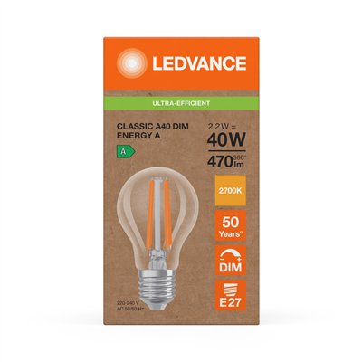 LED CLASSIC A ENERGY EFFICIENCY A DIM S 2.2W 827 Clear E27