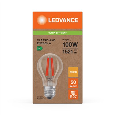 LED CLASSIC A ENERGY EFFICIENCY A S 7.2W 827 Clear  E27