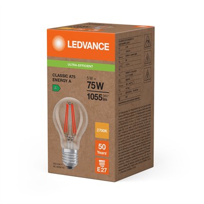 LED CLASSIC A ENERGY EFFICIENCY A S 5W 827 Clear E27