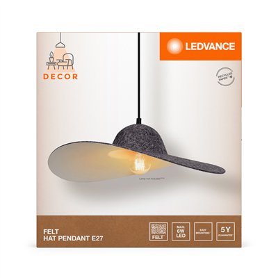 Decor Felt Hat Pendant 1XE27 Dark Gray
