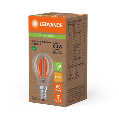 LED CLASSIC P ENERGY EFFICIENCY A S 3.8W 827 Clear E14