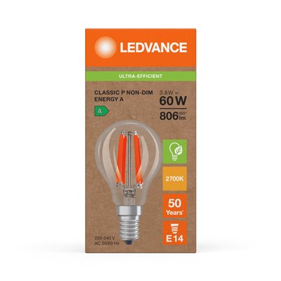 LED CLASSIC P ENERGY EFFICIENCY A S 3.8W 827 Clear E14