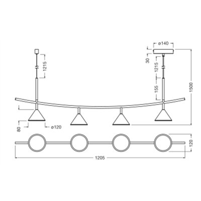 Decor Fuji 4XPendant Linear 16W 930 Black