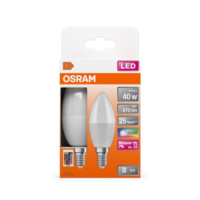 LED Retrofit RGBW lamps with remote control 4.9W 827 Frosted E14