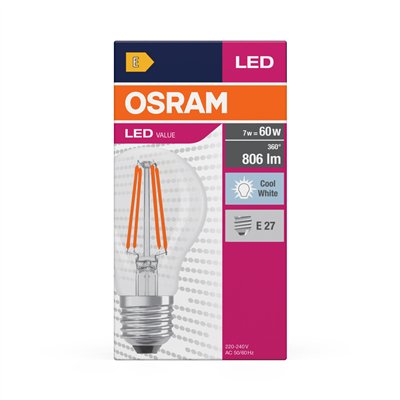 LED VALUE CLASSIC A 7W 840 Clear E27