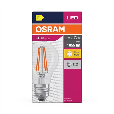 LED VALUE CLASSIC A 7.5W 827 Clear E27