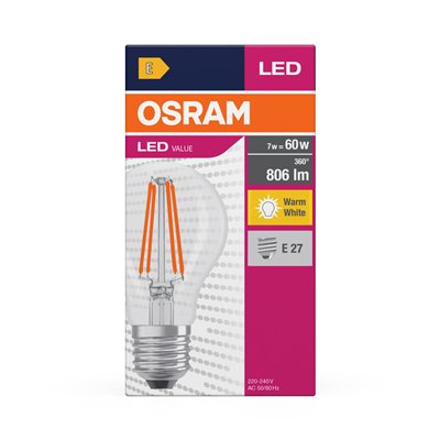 LED VALUE CLASSIC A 7W 827 Clear E27