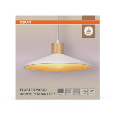 Decor Plaster Wood Pendant 320 mm E27 White