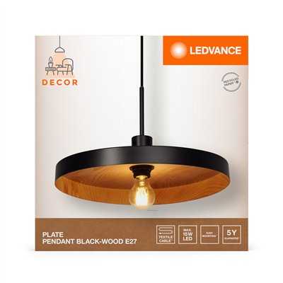 Decor Plate Pendant E27 Black Wood Decor