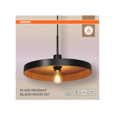 Decor Plate Pendant E27 Black Wood Decor
