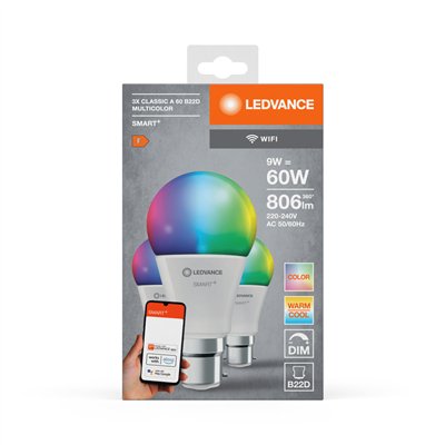 SMART+ WiFi Classic Multicolour 230V RGBW FR B22D TRIPLE PACK