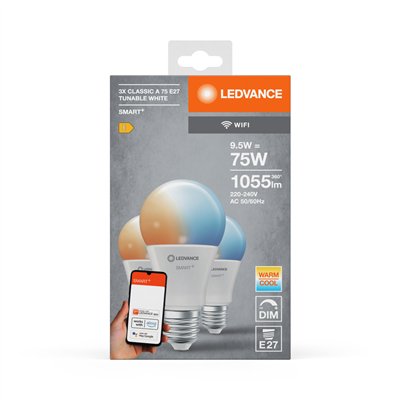 SMART+ WiFi Classic Tunable White 230V TW FR E27 TRIPLE PACK