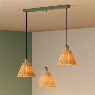Decor Raffia Pendant Linear 3XE27 Green