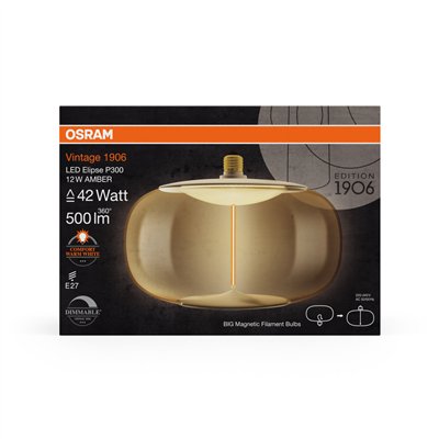 VINTAGE 1906 LED BIG DECORATIVE BULB WITH FILAMENT-MAGNETIC STYLE DIMMABLE 12W 818 Amber E27