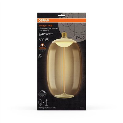 VINTAGE 1906 LED BIG DECORATIVE BULB WITH FILAMENT-MAGNETIC STYLE DIMMABLE 12W 818 Amber E27