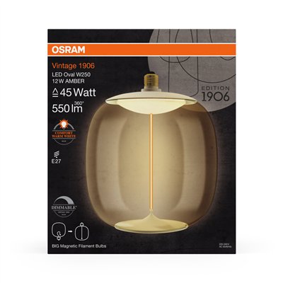 VINTAGE 1906 LED BIG DECORATIVE BULB WITH FILAMENT-MAGNETIC STYLE DIMMABLE 12W 818 Amber E27