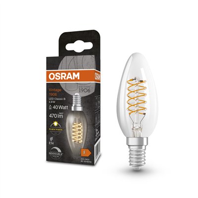 Vintage 1906 LED CLASSIC A,B,P SLIM FILAMENT DIMMABLE 4.8W 827 Clear E14