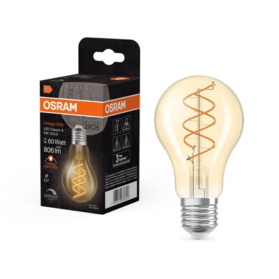 Vintage 1906 LED CLASSIC A,B,P SLIM FILAMENT DIMMABLE 8W 922 Gold E27