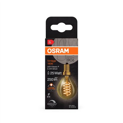Vintage 1906 LED CLASSIC A,B,P SLIM FILAMENT DIMMABLE 3.4W 822 Gold E14