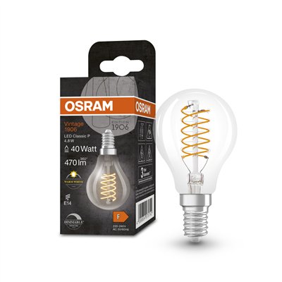 Vintage 1906 LED CLASSIC A,B,P SLIM FILAMENT DIMMABLE 4.8W 827 Clear E14