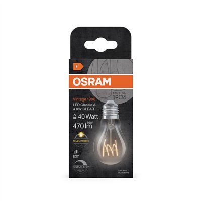 Vintage 1906 LED CLASSIC A,B,P SLIM FILAMENT DIMMABLE 4.8W 827 Clear E27